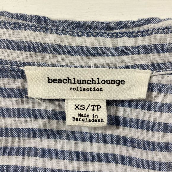 Beachlunchlounge Top XS Women Blue White Stripe Linen Blend Casual Summer - Picture 5 of 9